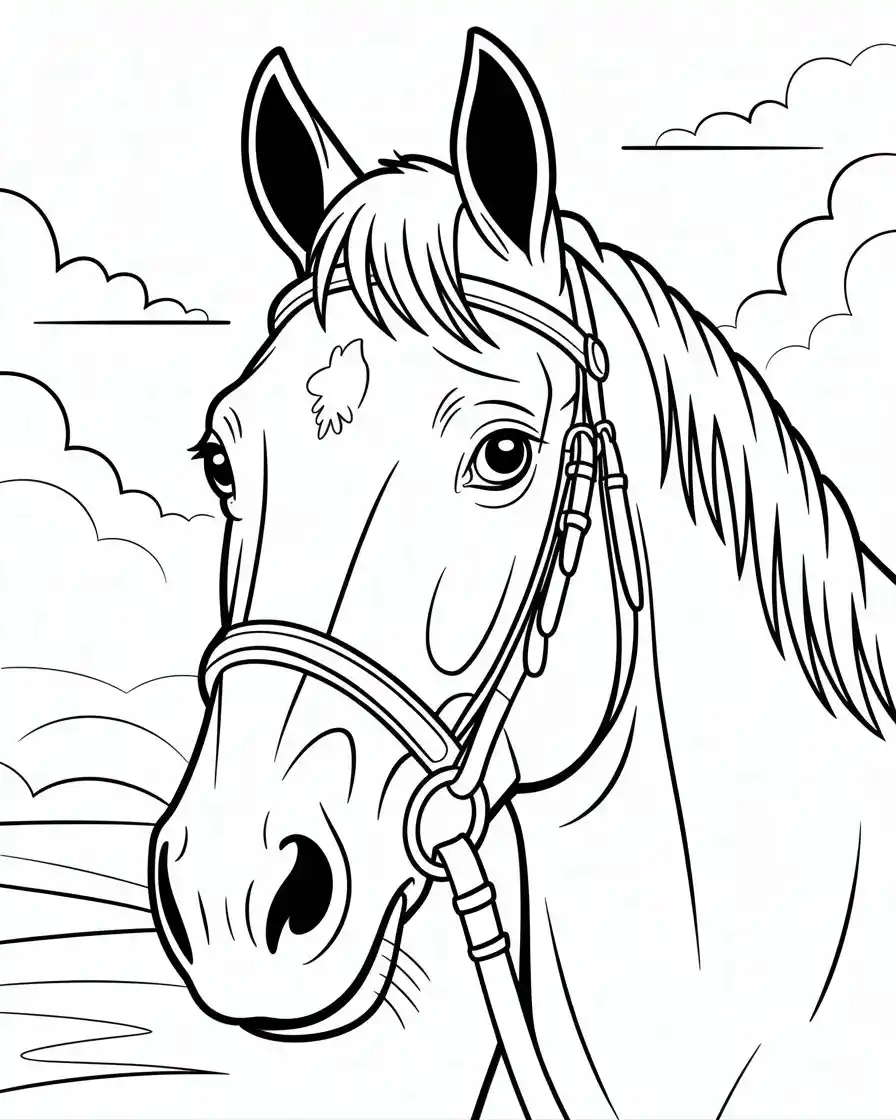 close up of horse face coloring page