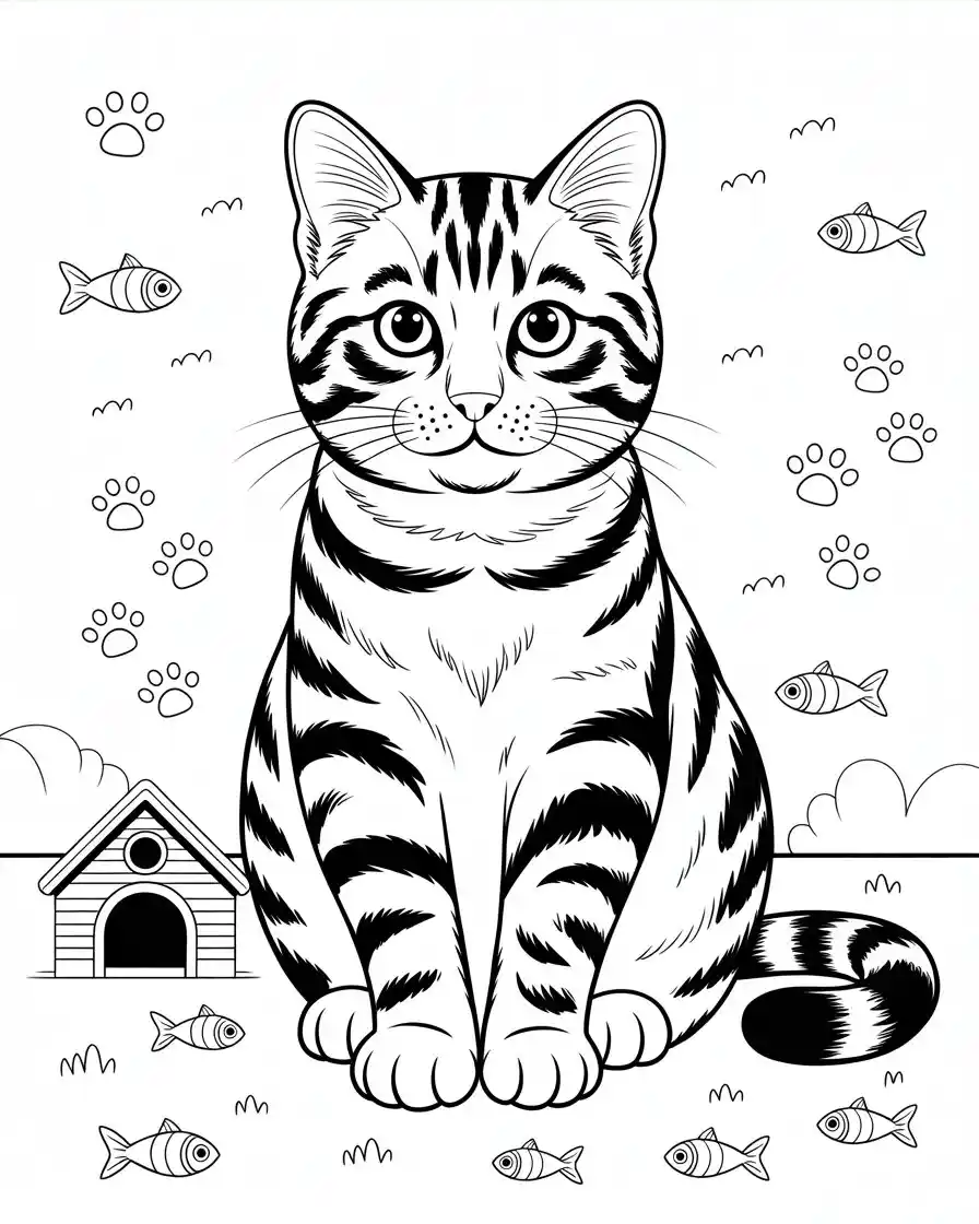 coloring page realistic striped cat