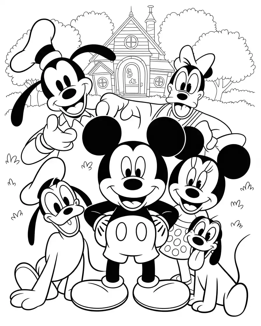 coloring sheet of mickey mouse with friends