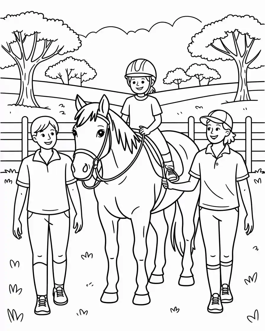 coloring sheet of therapeutic horse riding