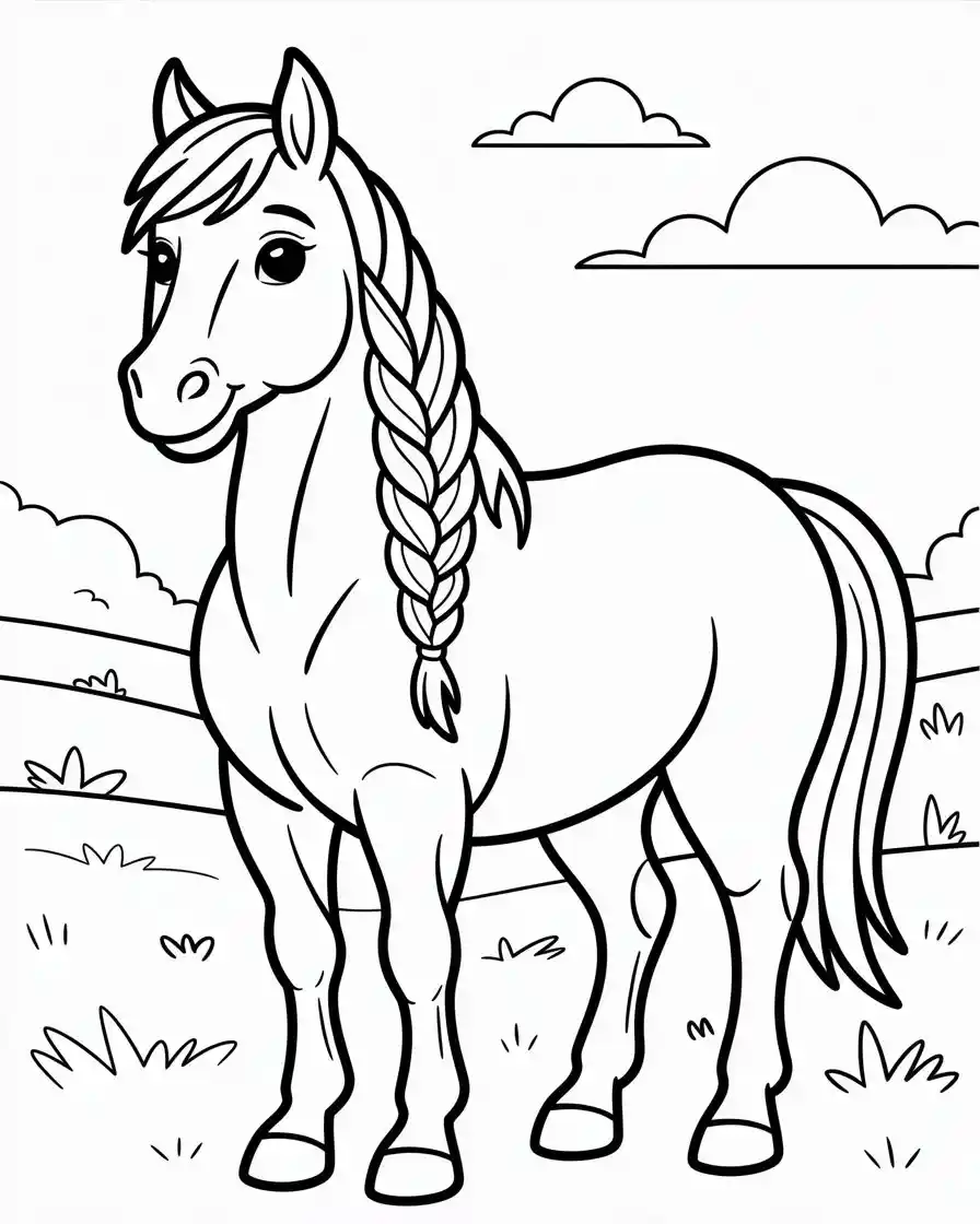 easy horse with braided mane coloring sheet