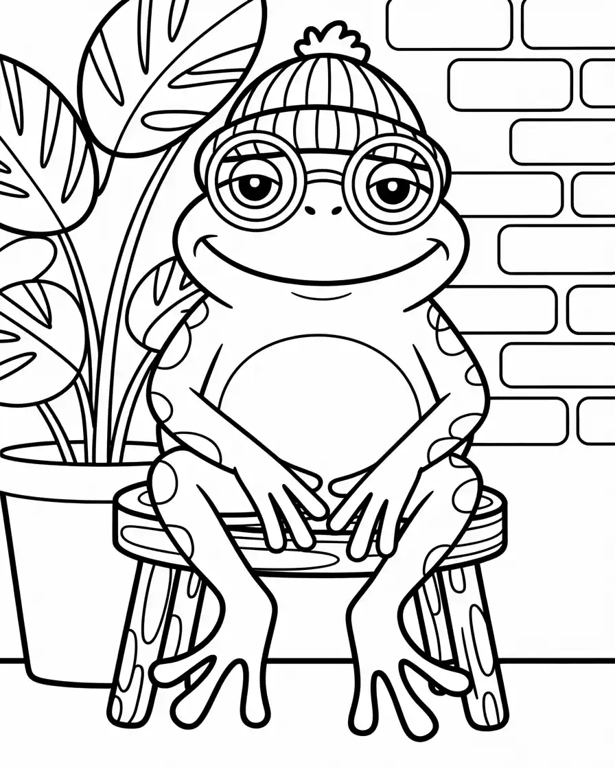 elderly frog wearing a beanie