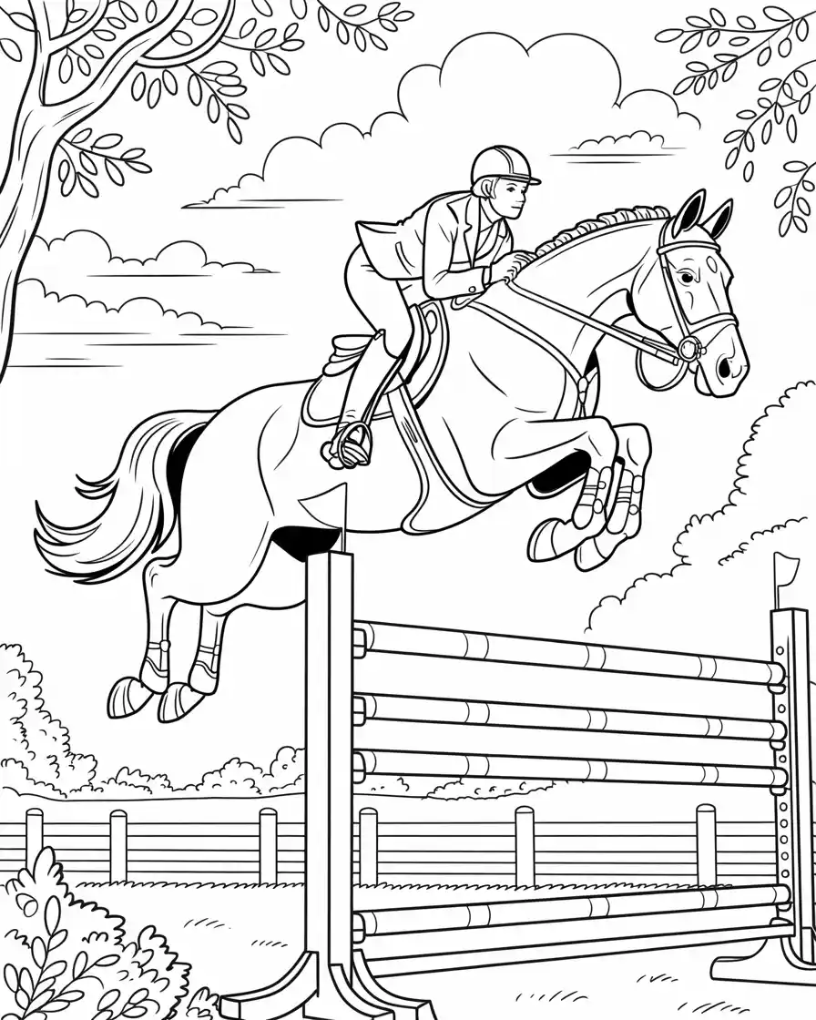 equestrian riding large horse jumping