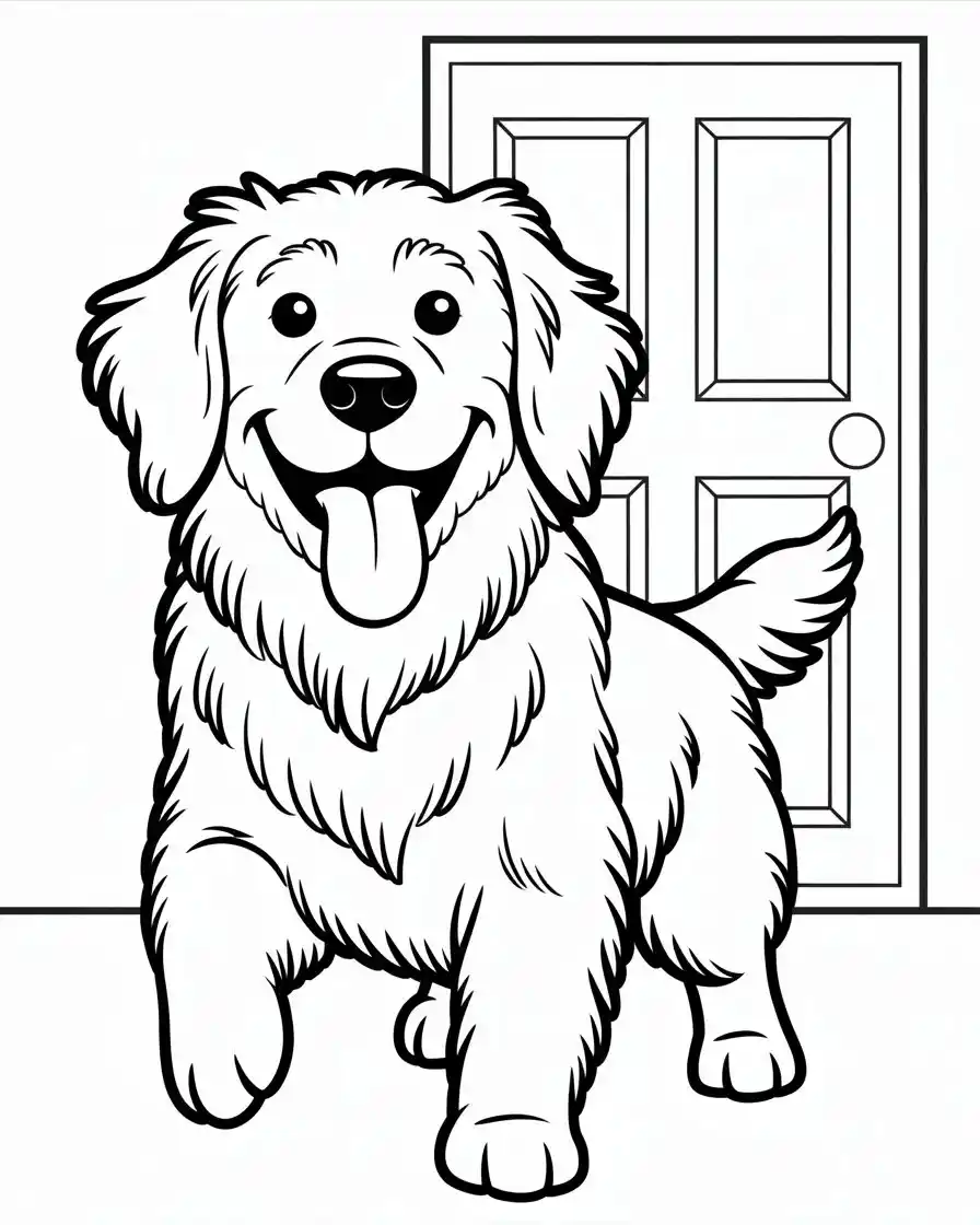 fluffy dog in front of door 1
