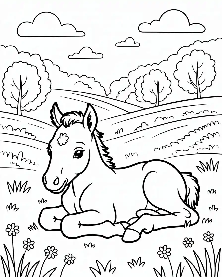 foal resting in meadow