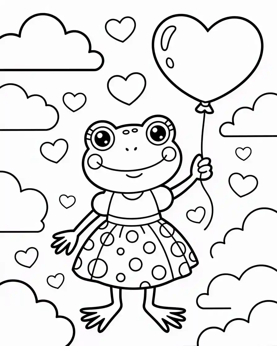 frog holding a balloon coloring sheet