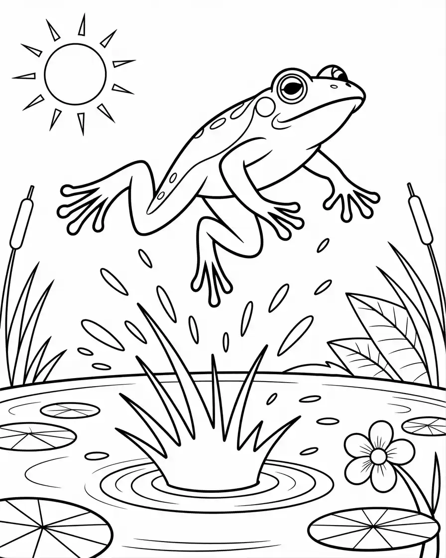frog jumping off lily pad