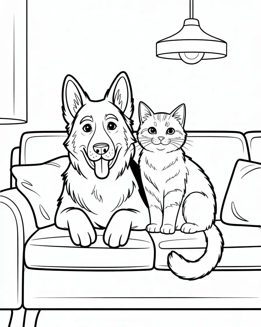 german shepherd and cat coloring page1