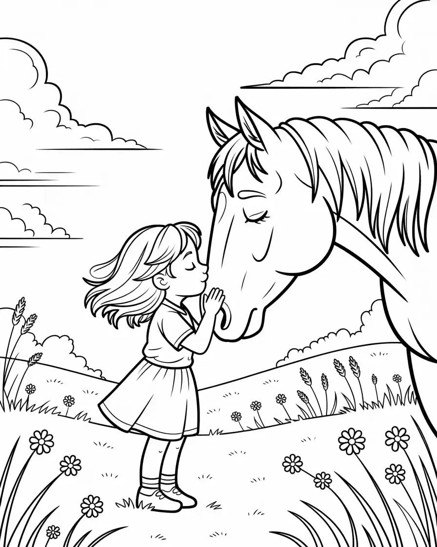 girl kissing horse coloring pages