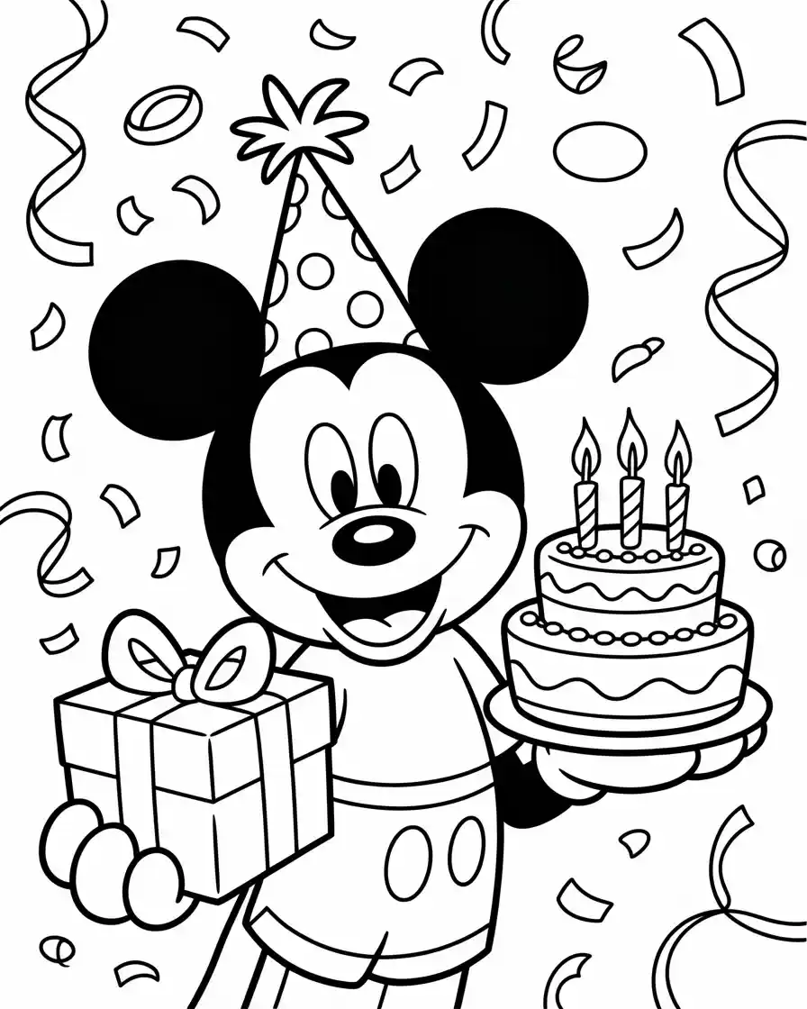 happy birthday mickey mouse coloring page