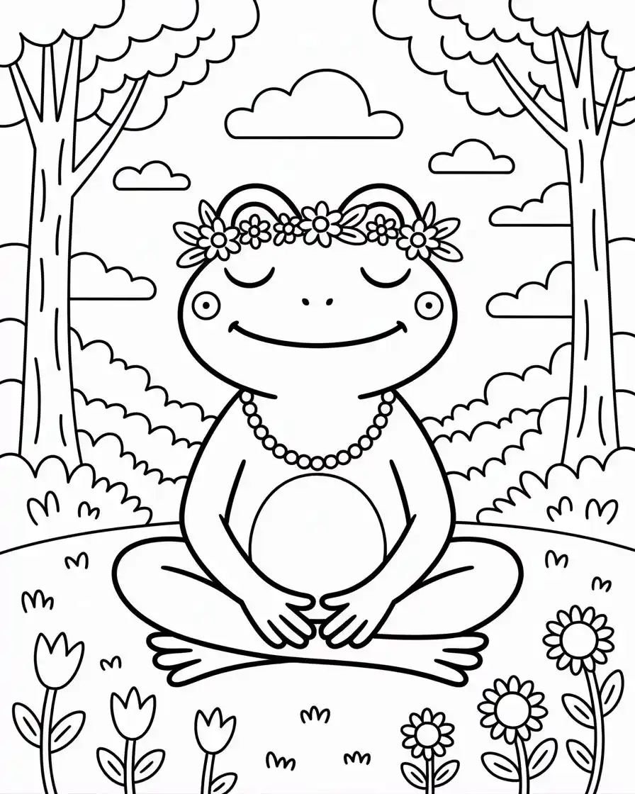 hippie frog wearing a flower wreath