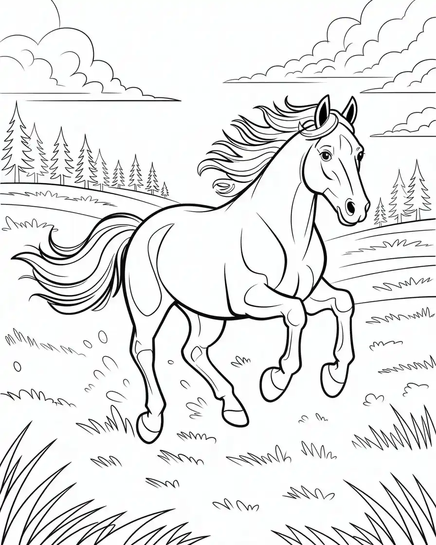 horse galloping in field