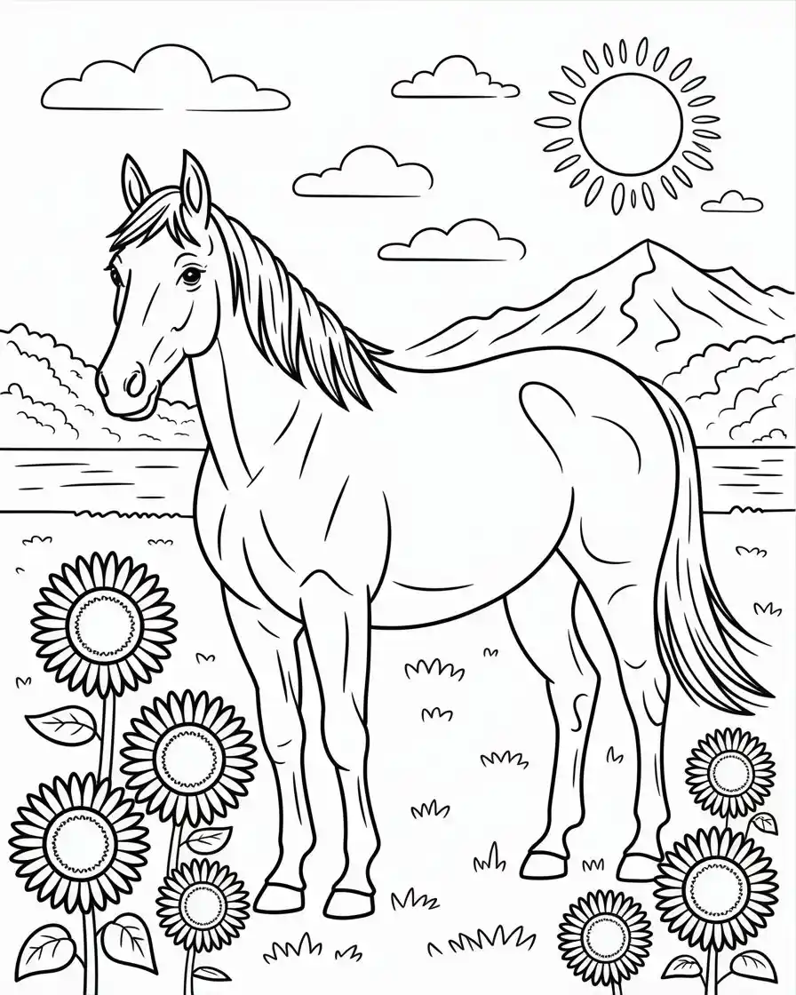 horse in sunflower field 1