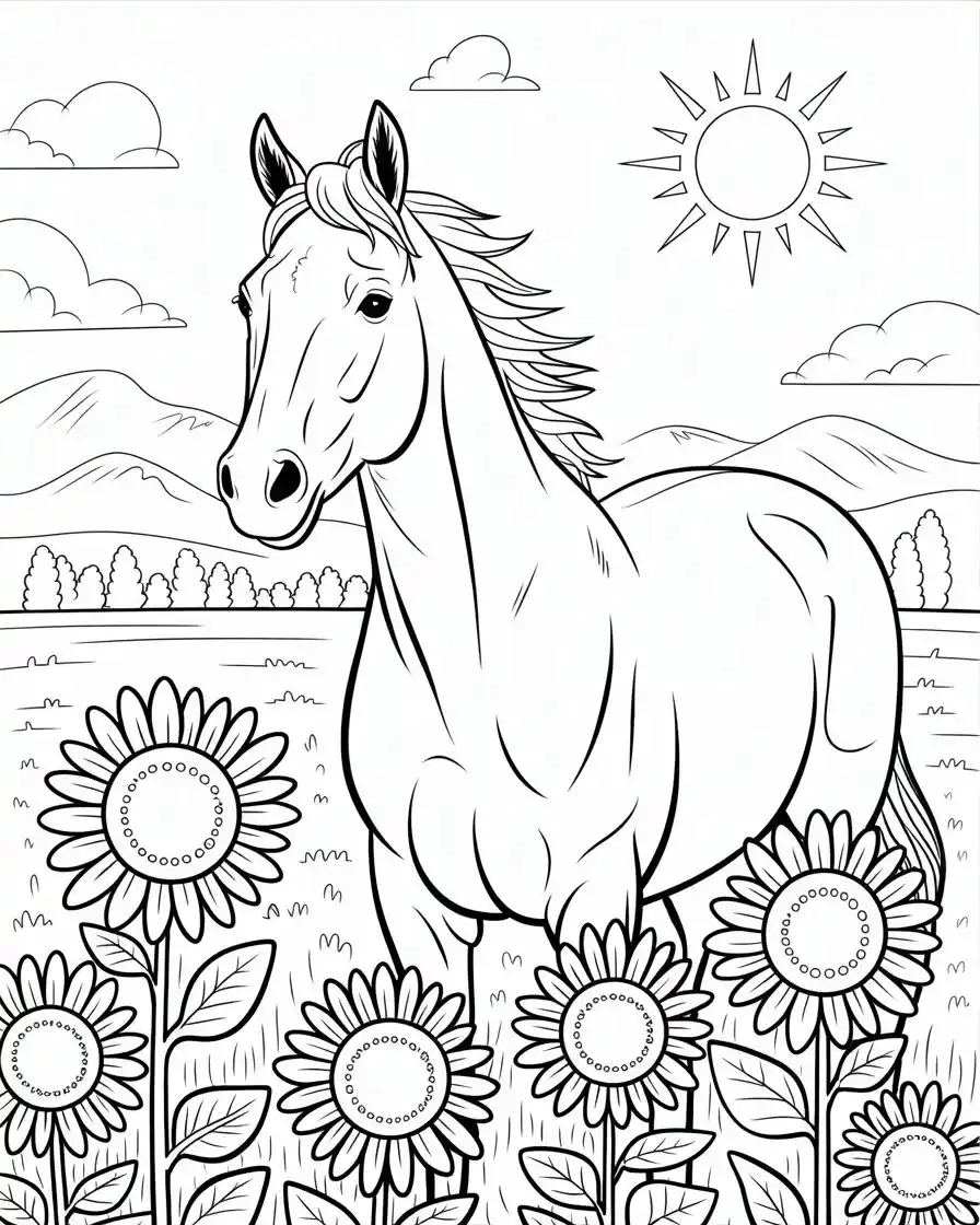 horse in sunflower field