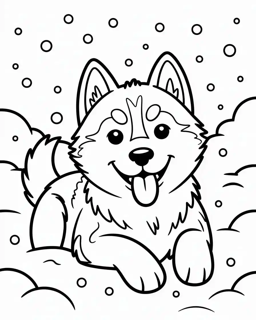 husky in the snow coloring page