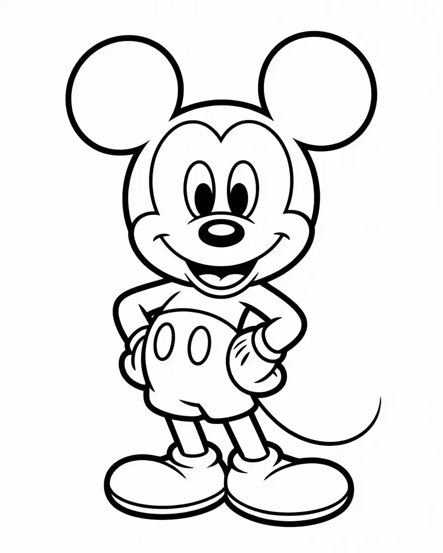 kawaii chibi mickey mouse with hands on his hips coloring pages