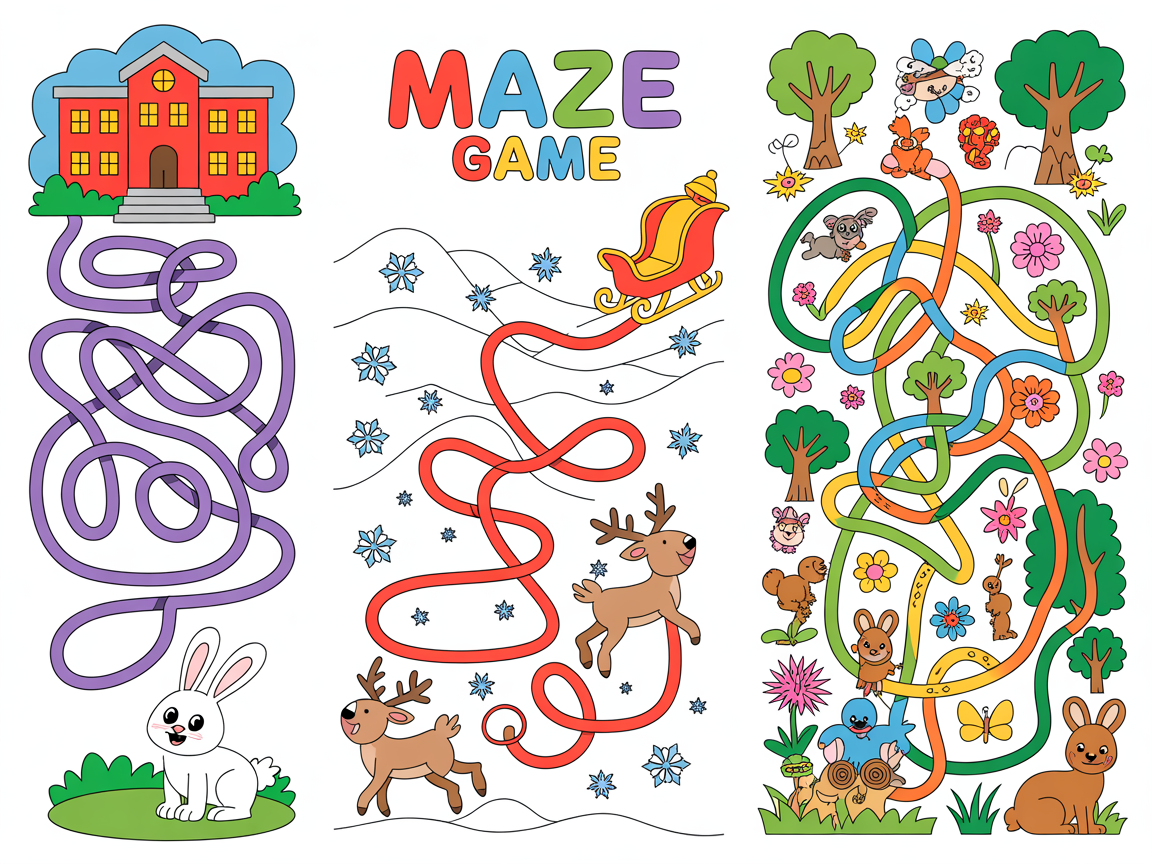 maze game worksheets for kids