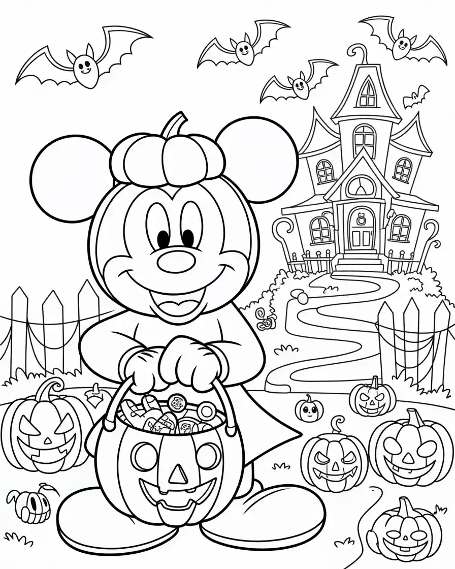 mickey mouse dressed as a jack o lantern trick or treating