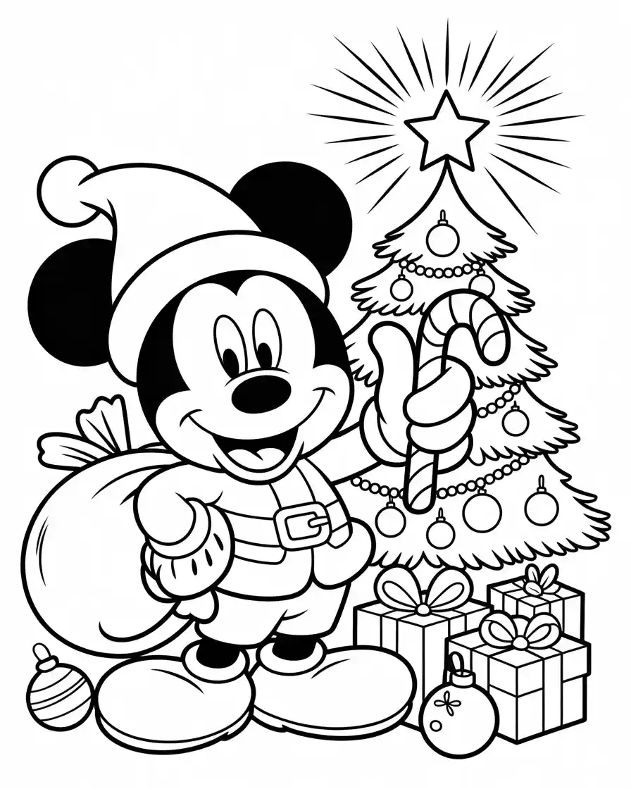 mickey mouse dressed as a santa coloring page