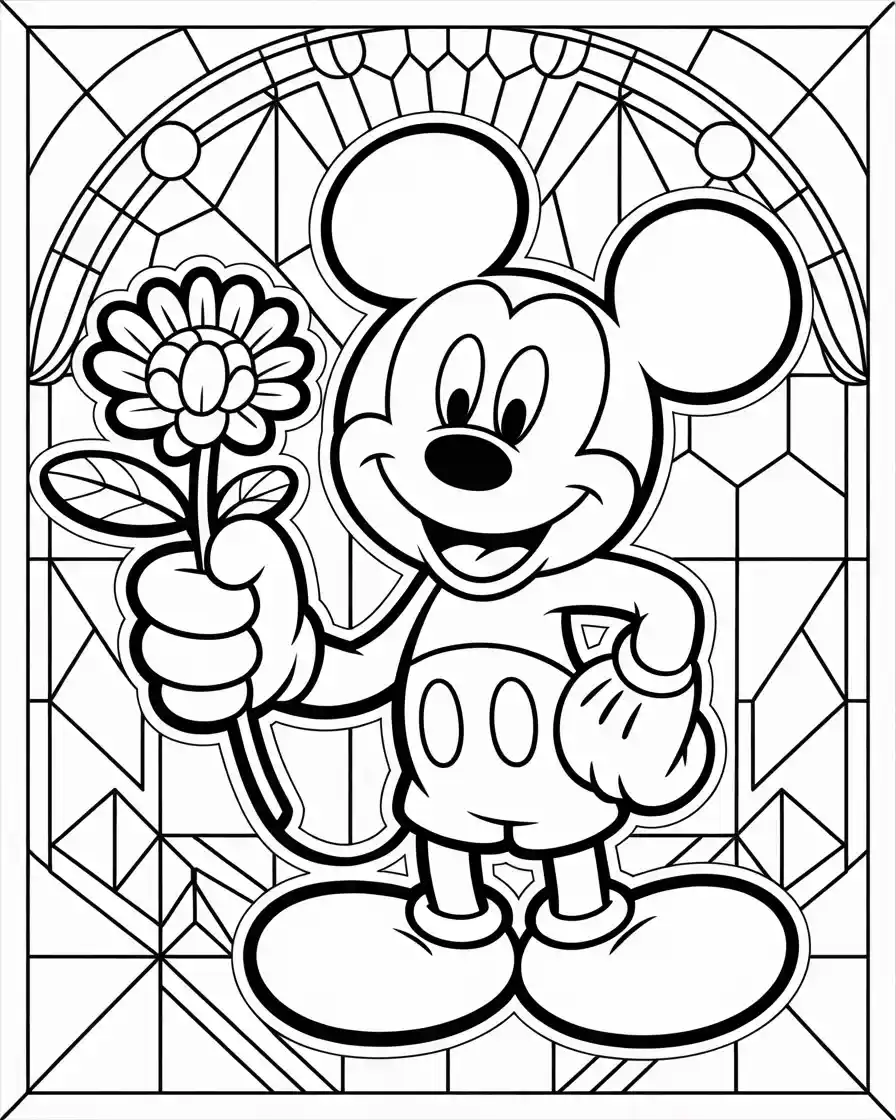 mickey mouse holding up a flower coloring sheet