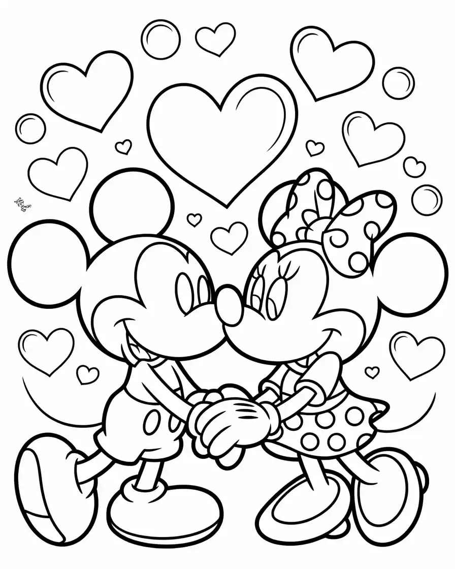 mickey mouse kissing minnie coloring sheet