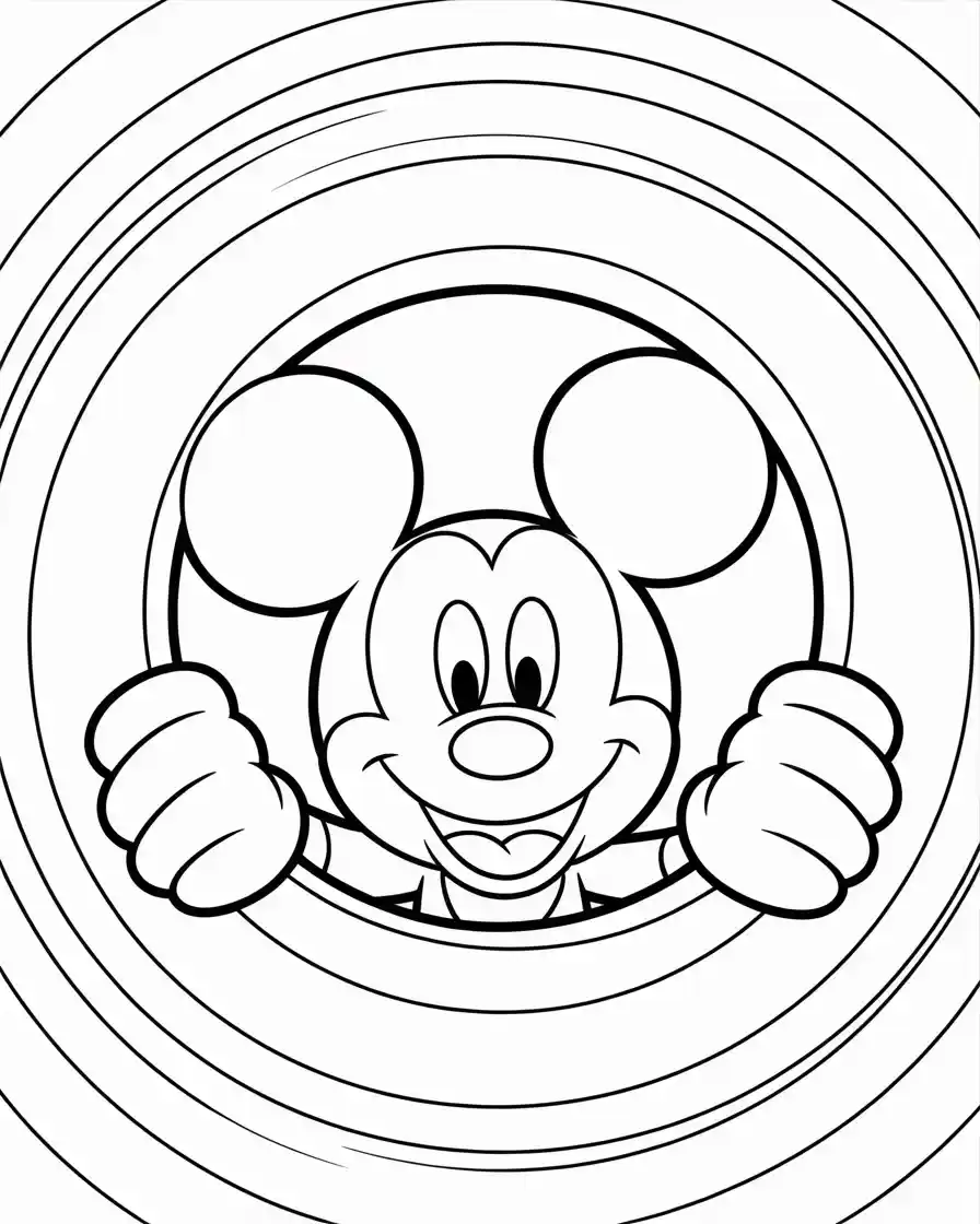 mickey mouse peering through hole