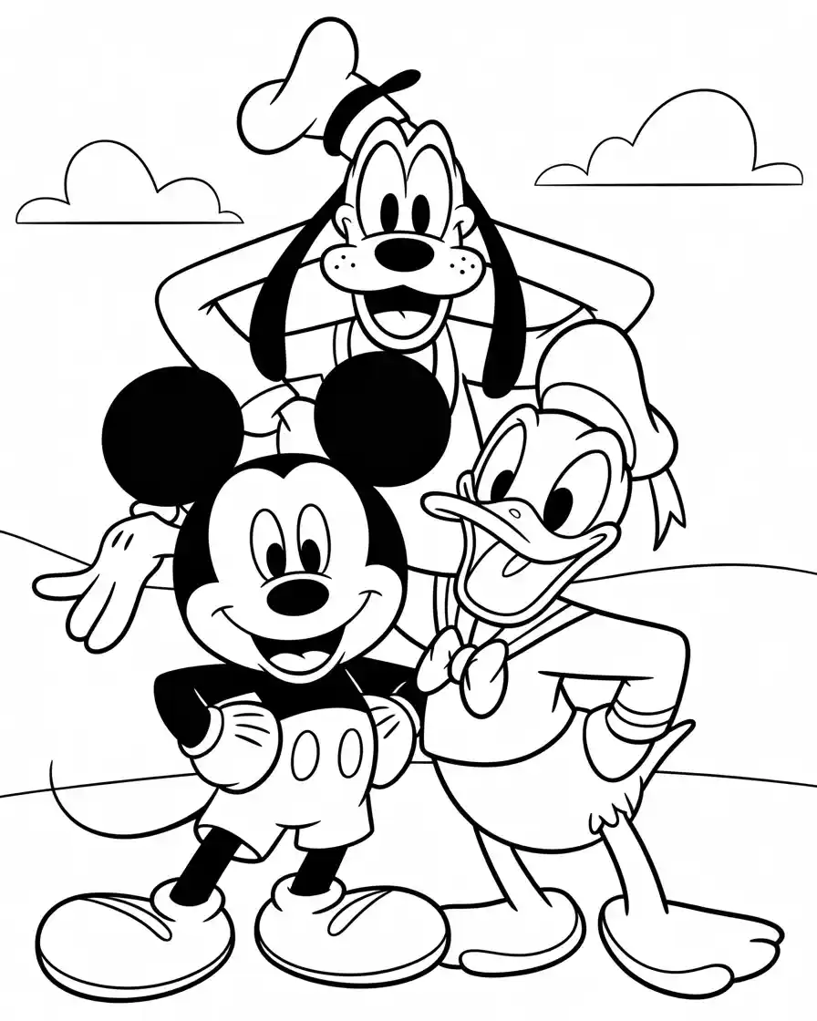 mickey mouse with donald duck and goofy to color