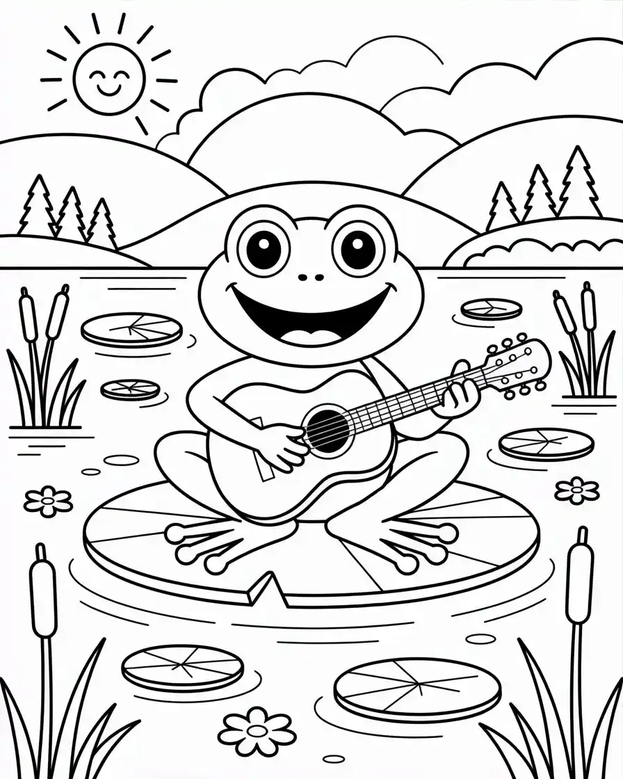 musical frog playing the guitar in nature