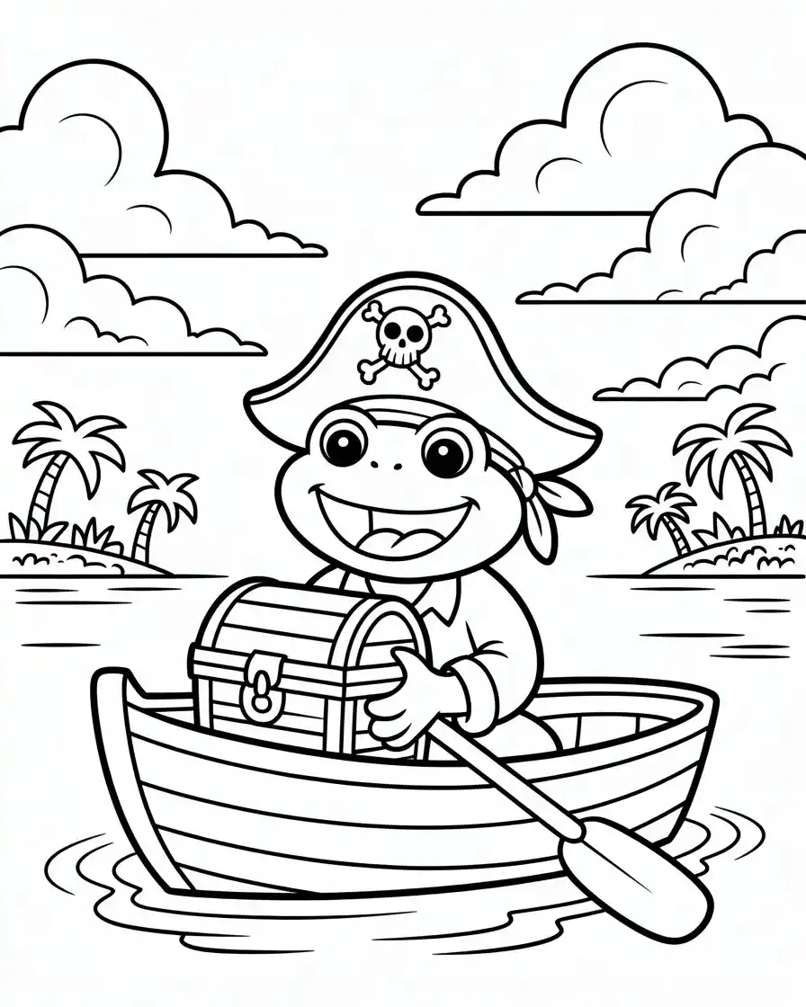 pirate frog holding a treasure