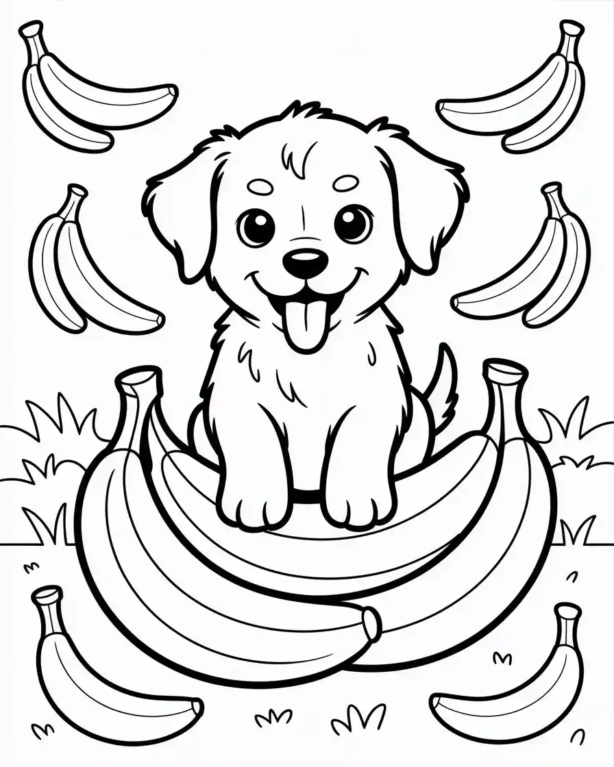 puppy on banana coloring page