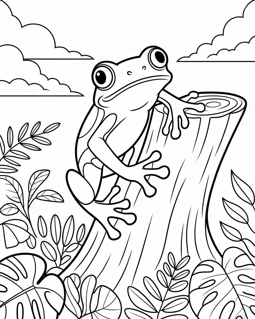 red eye tree frog on log coloring page 1