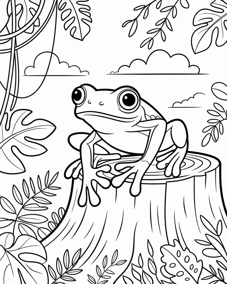 red eye tree frog on log coloring page