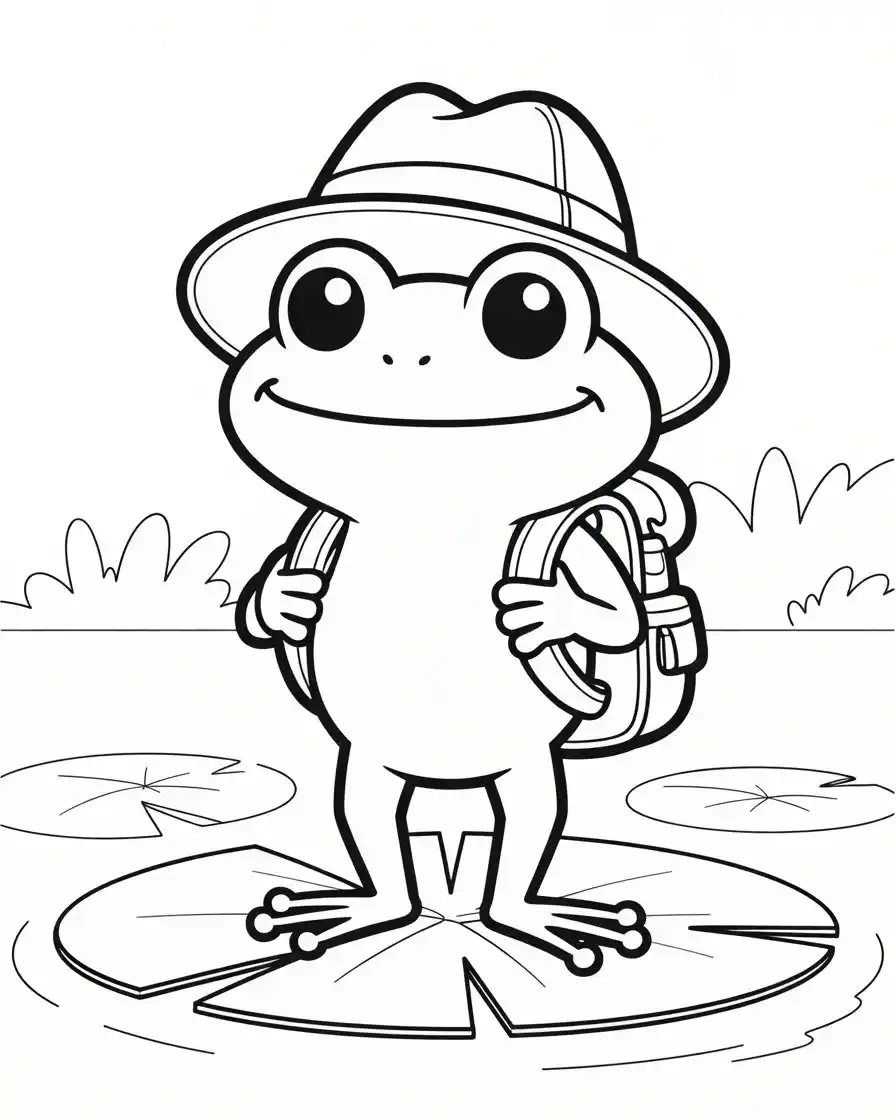 schoolboy frog on lily pad coloring page
