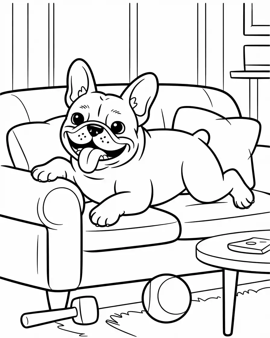 smiling french bulldog on sofa 1