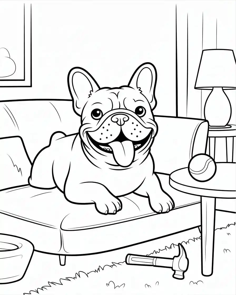 smiling french bulldog on sofa