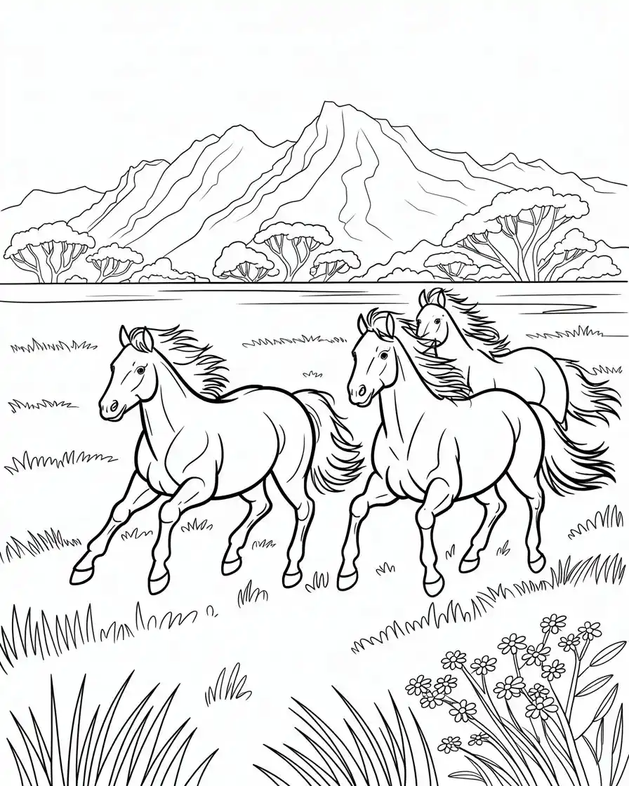 three brumby horses running