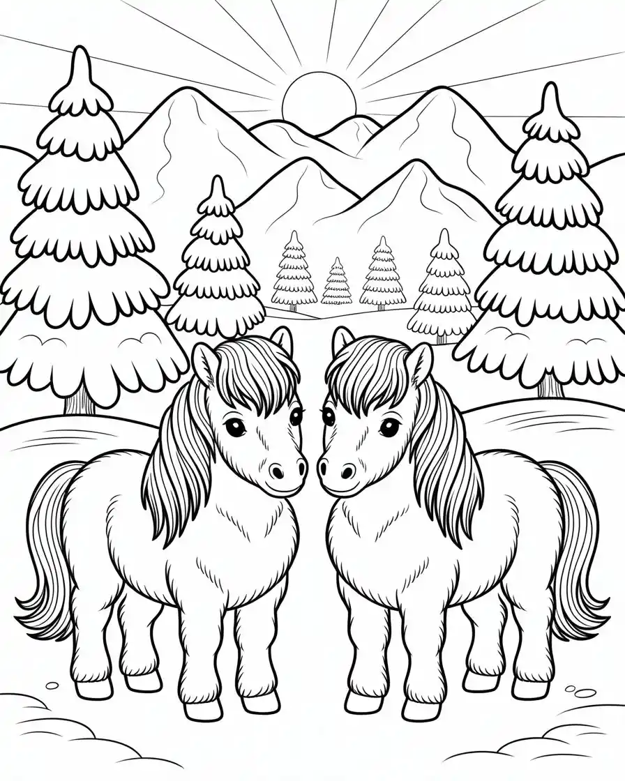 two fluffy miniature horses