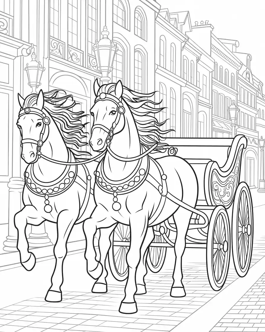 two royal horses pulling chariot