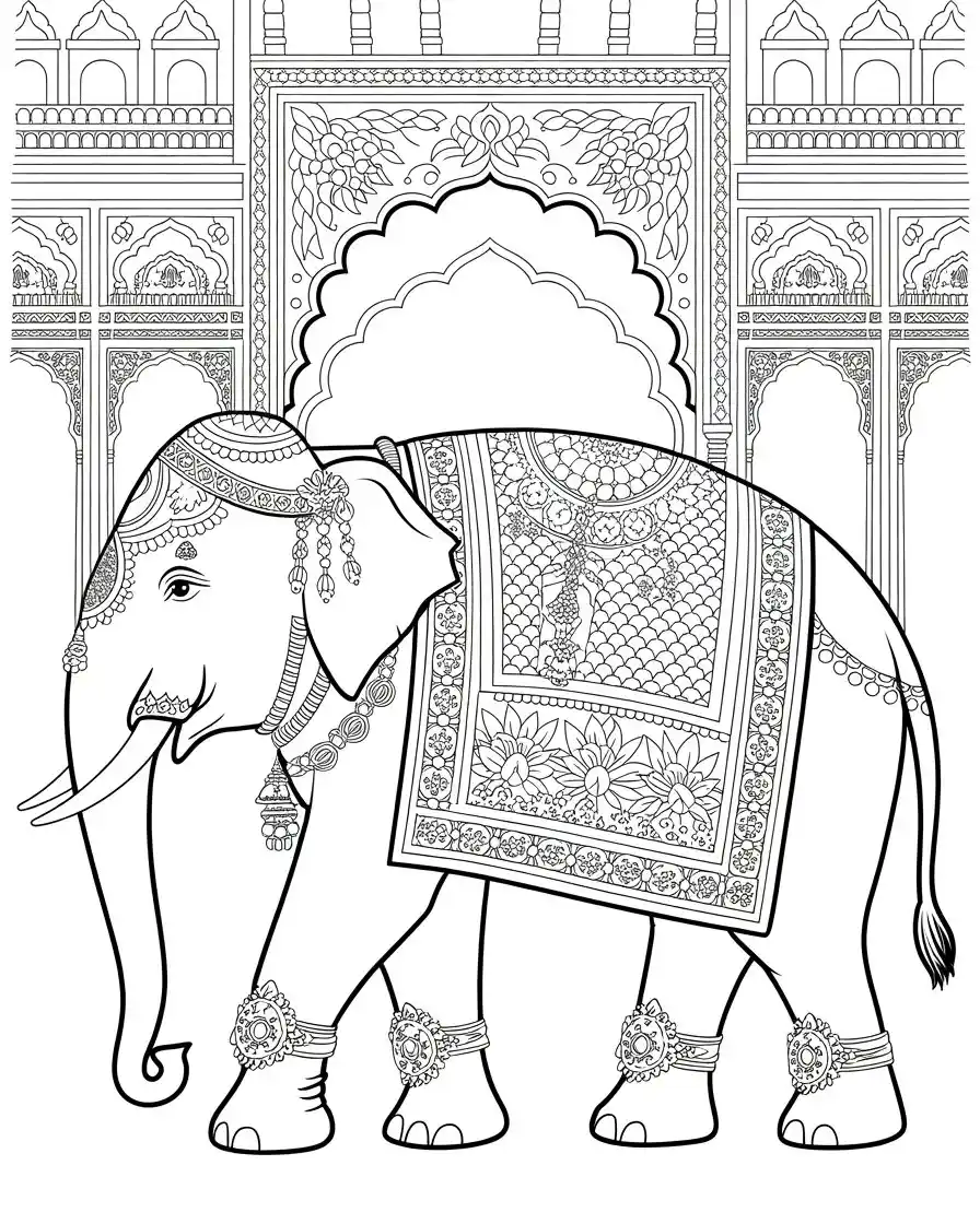 decorated elephant coloring page