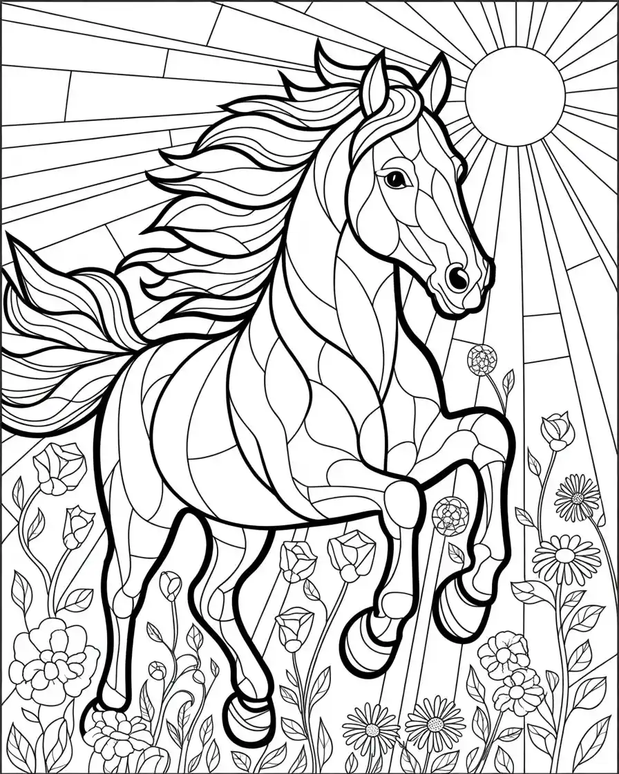 elegant horse stained glass coloring page