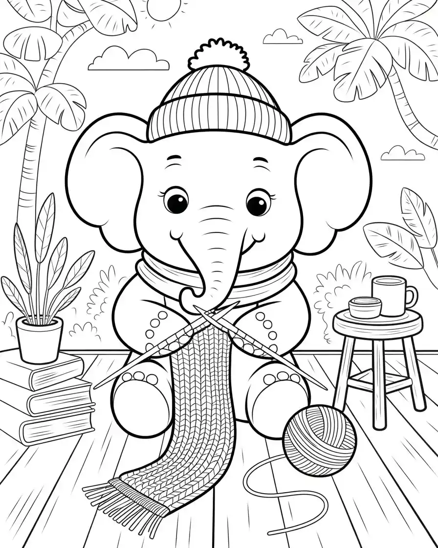 knitting elephant coloring page