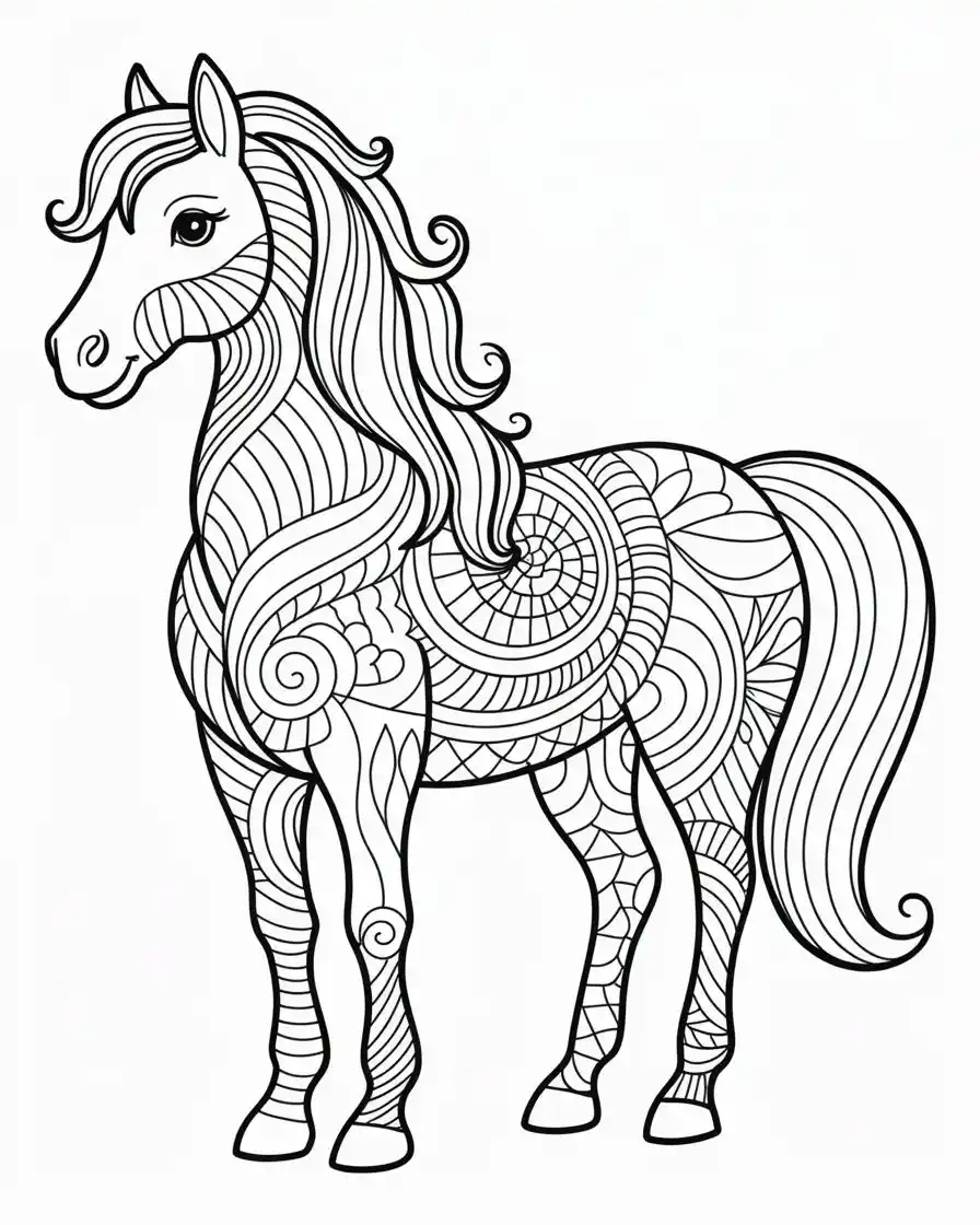 zentangle horse design coloring page